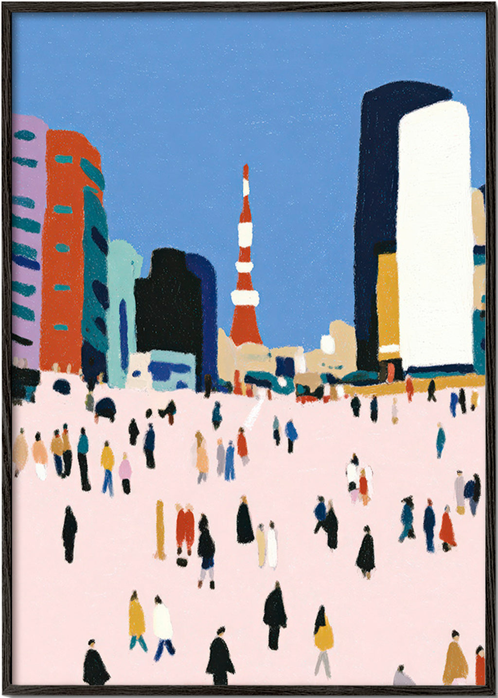 Tableau de ville avec foule stylisée