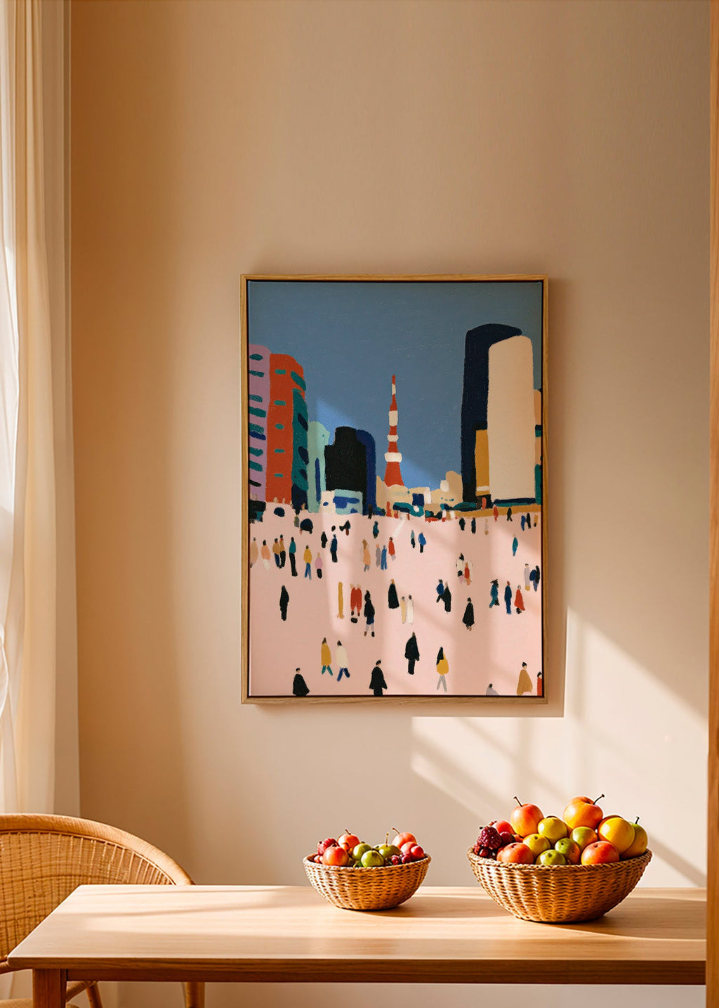 Tableau de ville avec foule stylisée