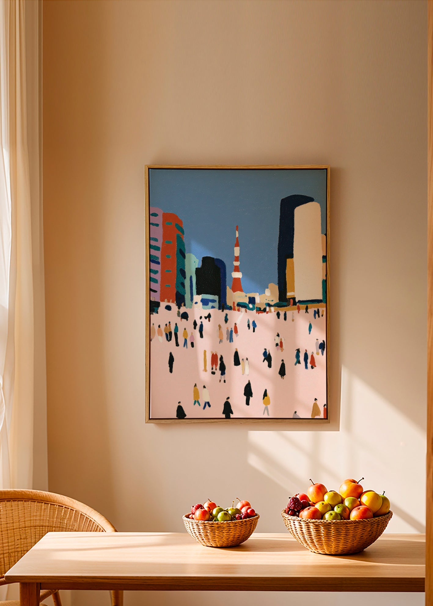Tableau de ville avec foule stylisée