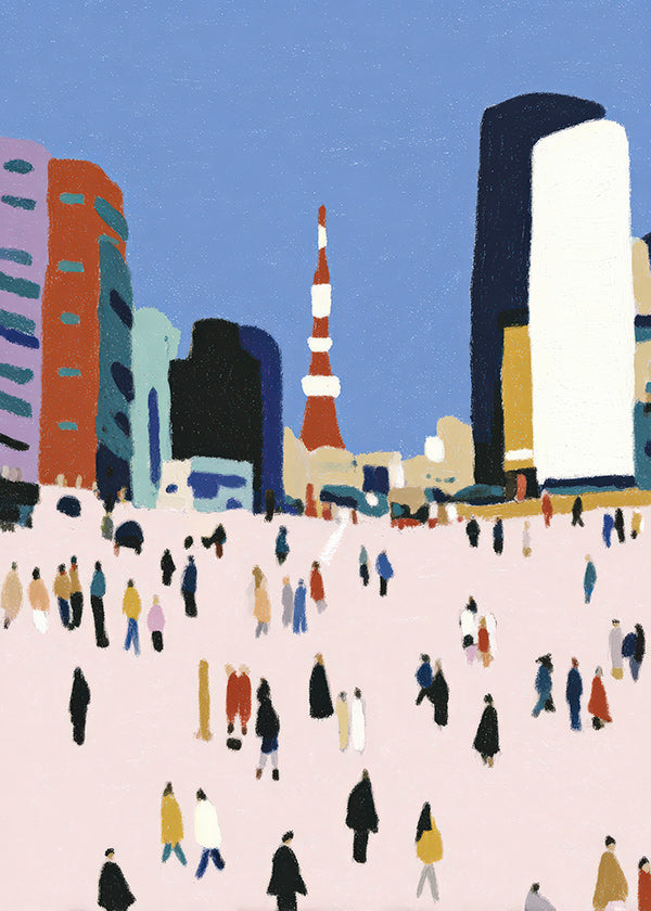 Tableau de ville avec foule stylisée