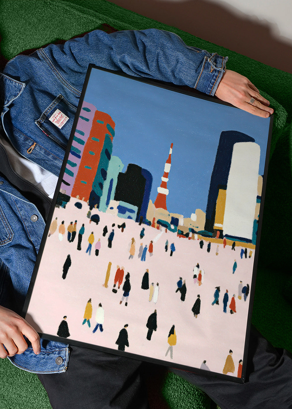 Tableau de ville avec foule stylisée