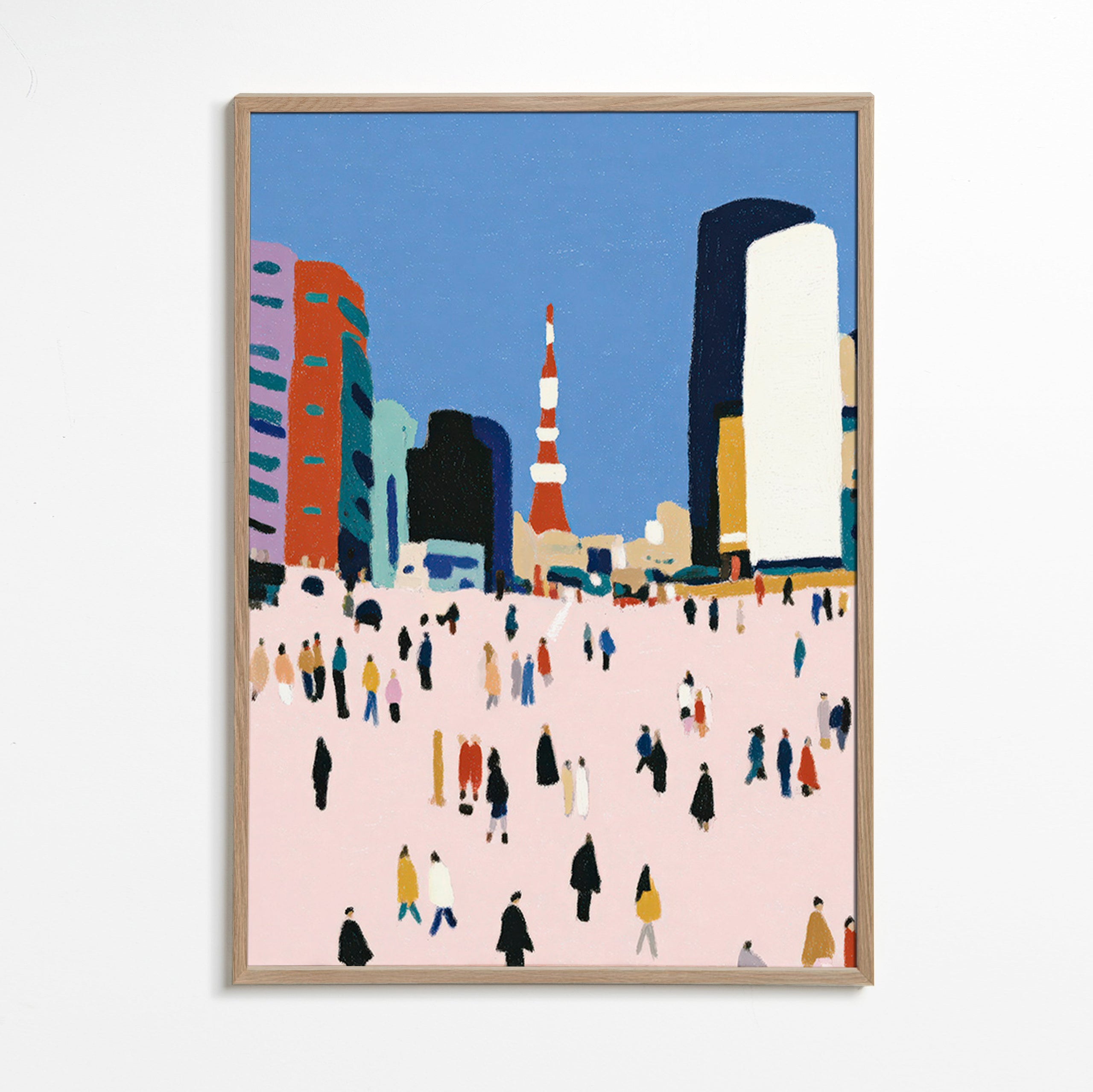 Tableau de ville avec foule stylisée