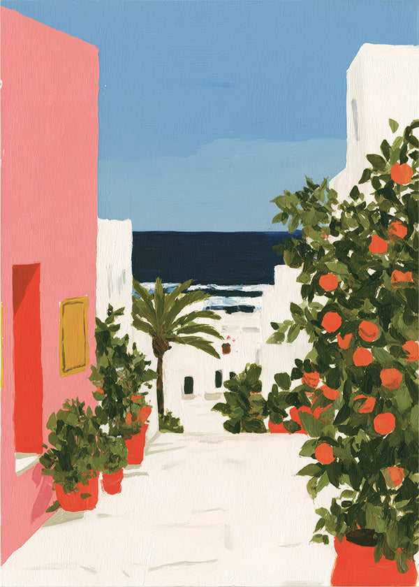 Tableau de paysage côtier aux orangers