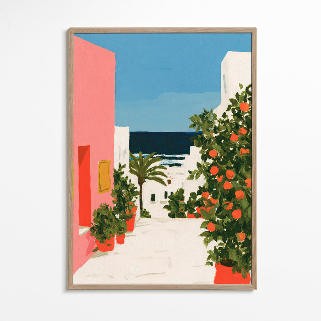 Tableau de paysage côtier aux orangers