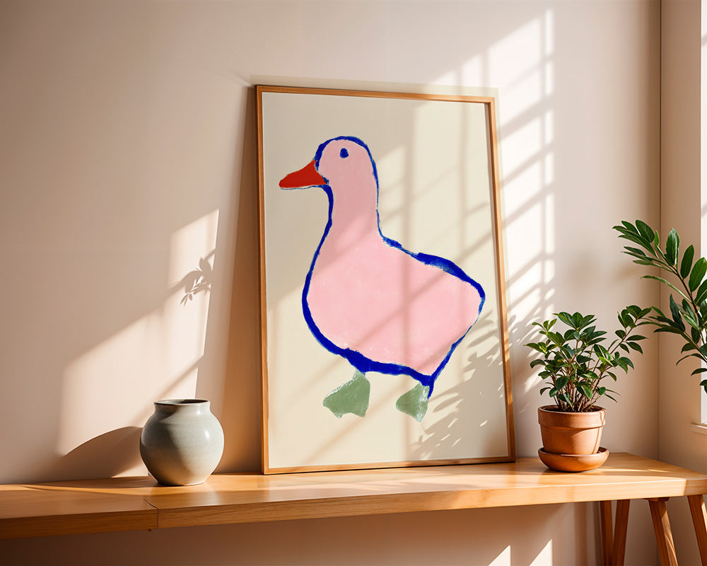Illustration enfant: caneton rose espiègle