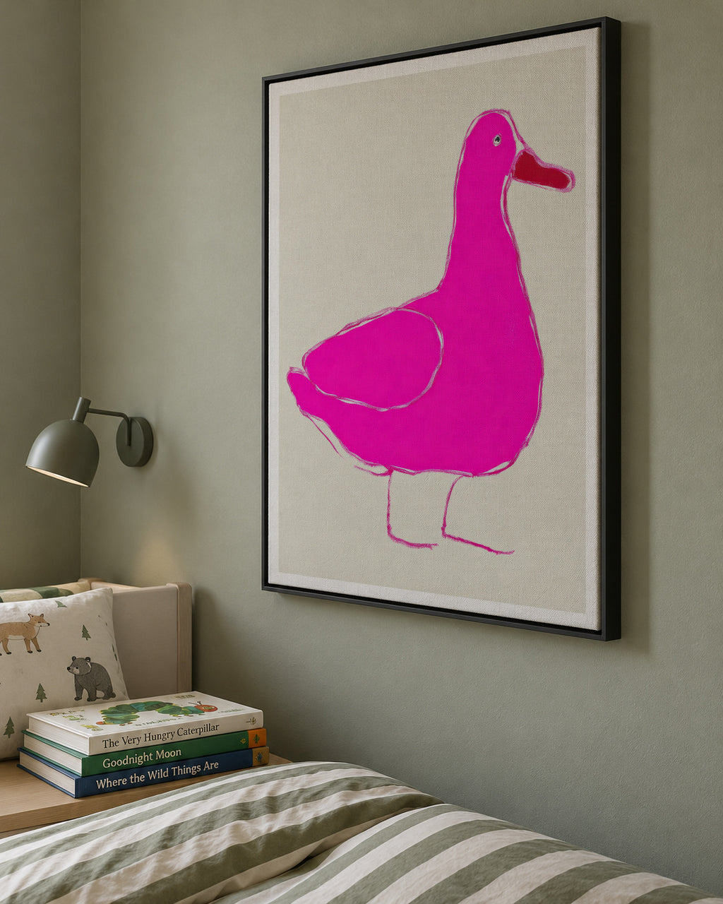 Pink Duck - Framed canvas in an interior