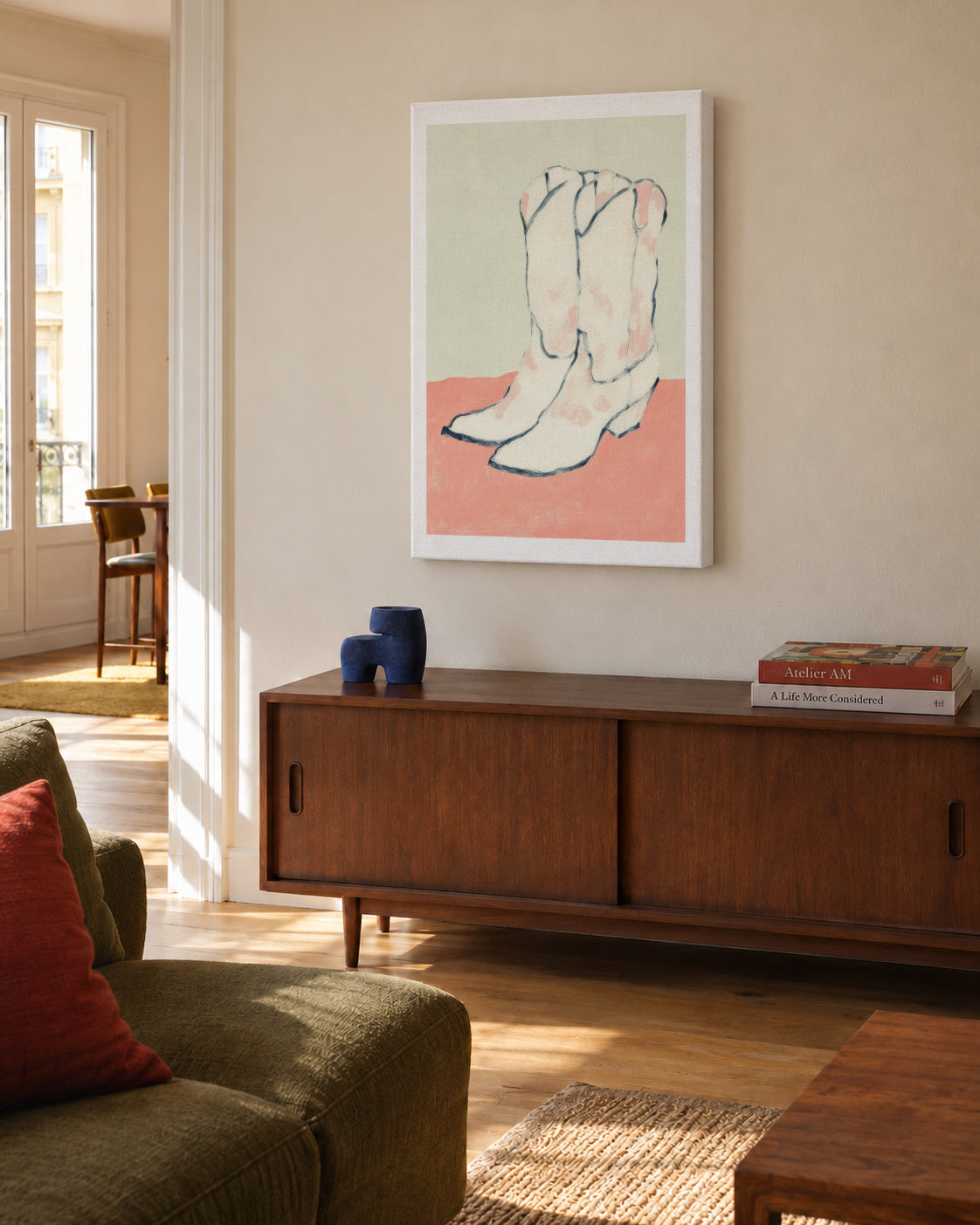 White Boots - Unframed canvas in an interior