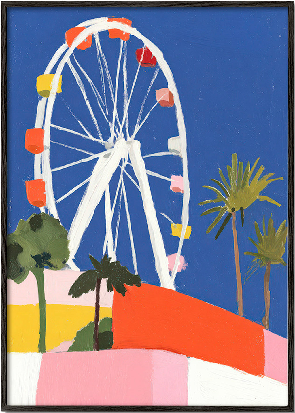 Affiche de ville avec grande roue colorée