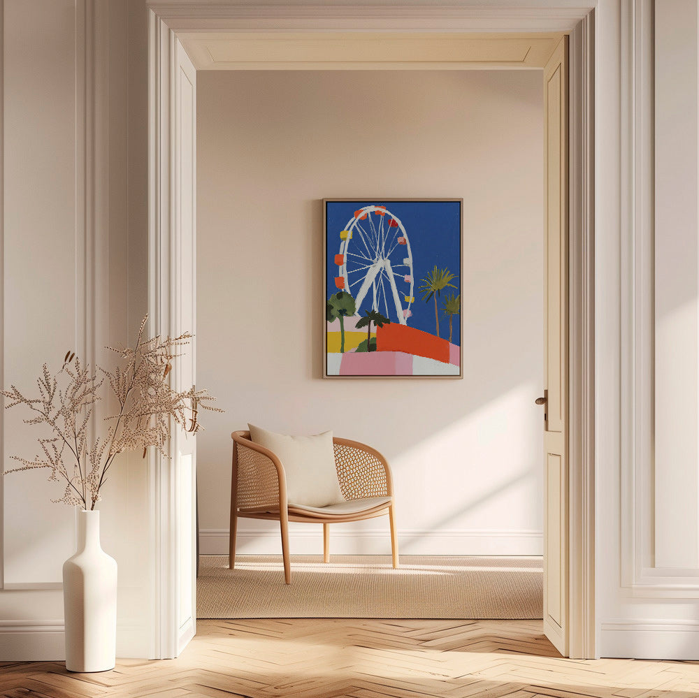Affiche de ville avec grande roue colorée