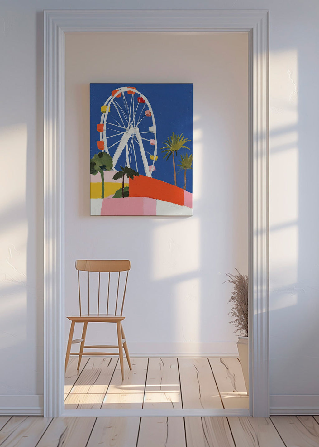 Affiche de ville avec grande roue colorée