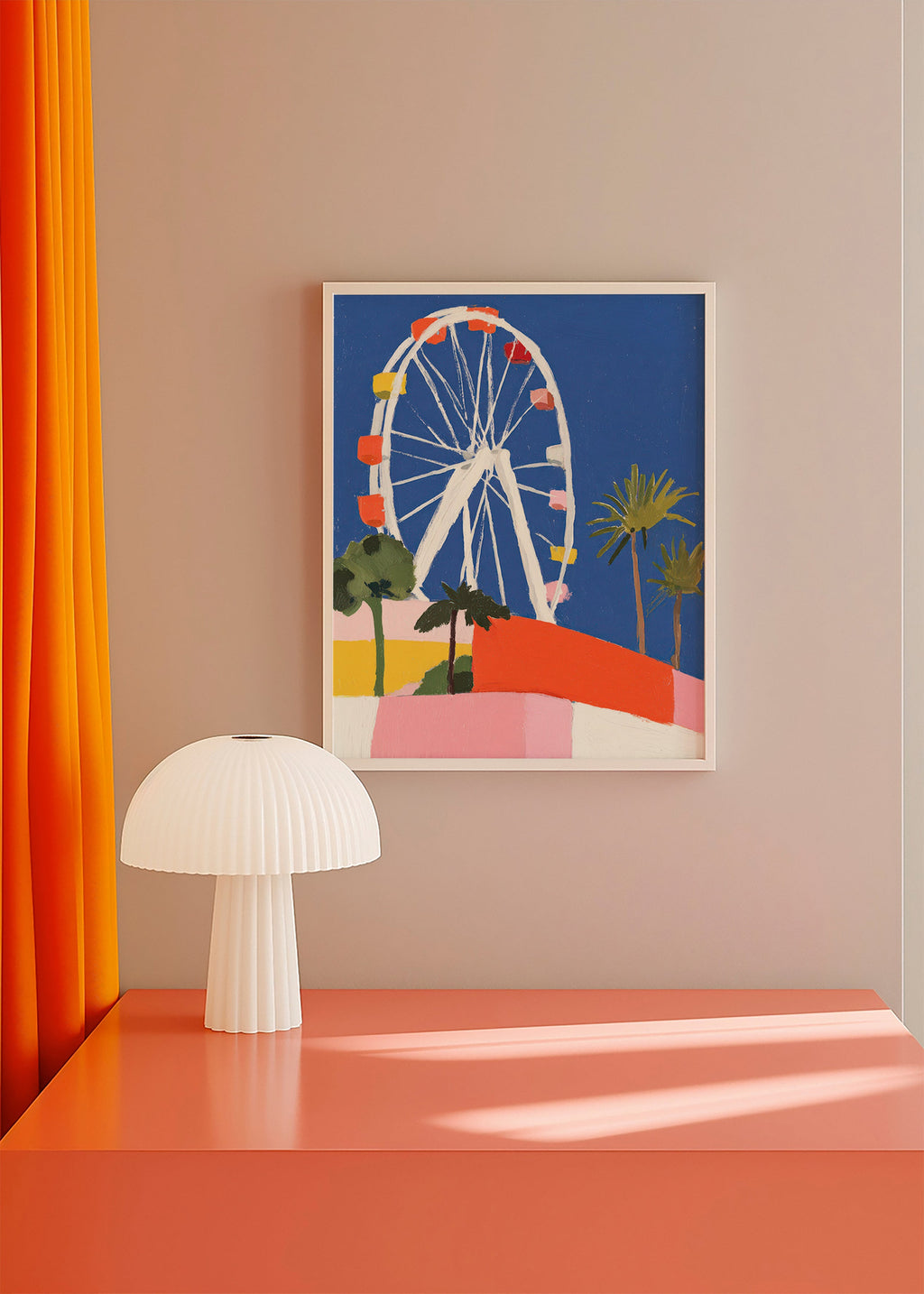 Affiche de ville avec grande roue colorée