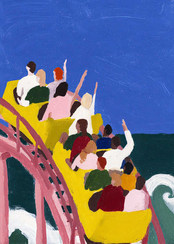 Illustration montagnes russes au bord de la mer