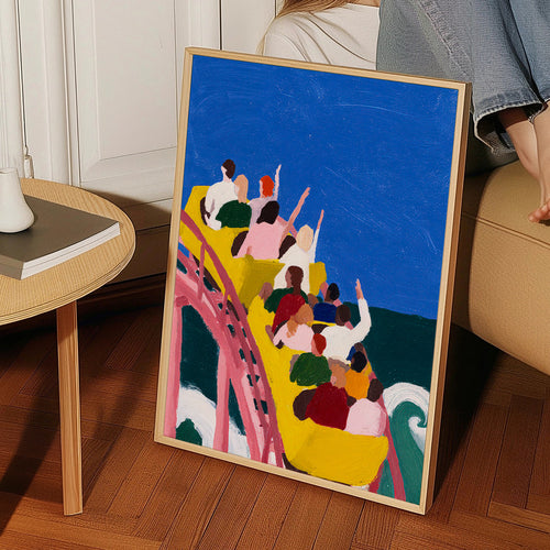 Illustration montagnes russes au bord de la mer