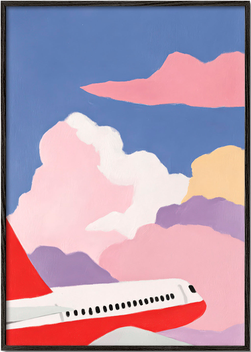 Illustration d'avion sur nuages roses