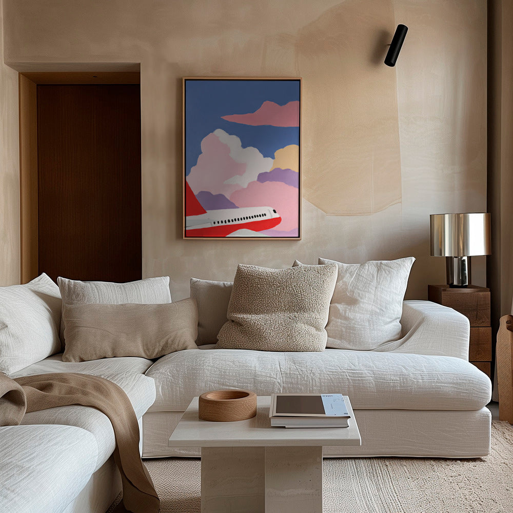 Illustration d'avion sur nuages roses