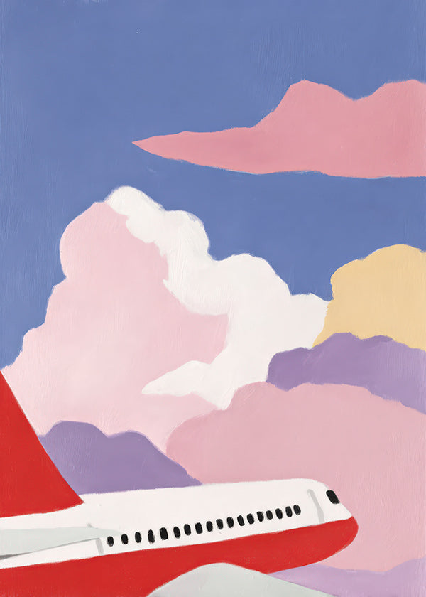 Illustration d'avion sur nuages roses