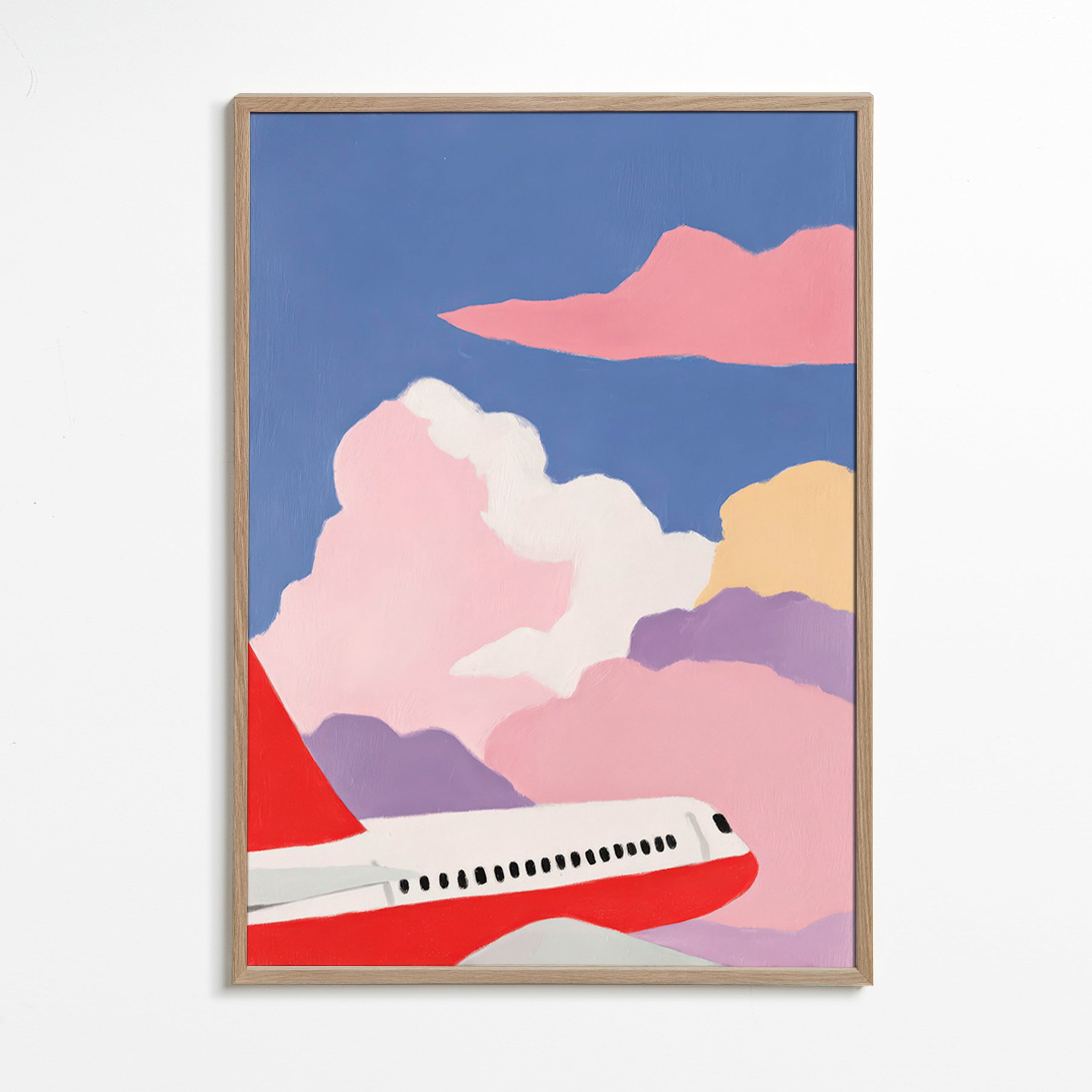 Illustration d'avion sur nuages roses