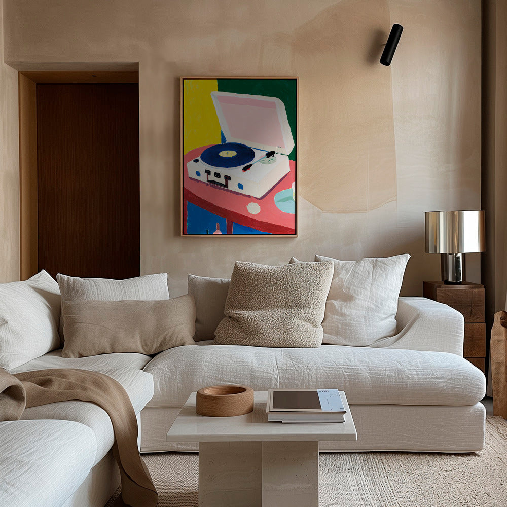 Illustration : tourne-disque rétro sur table