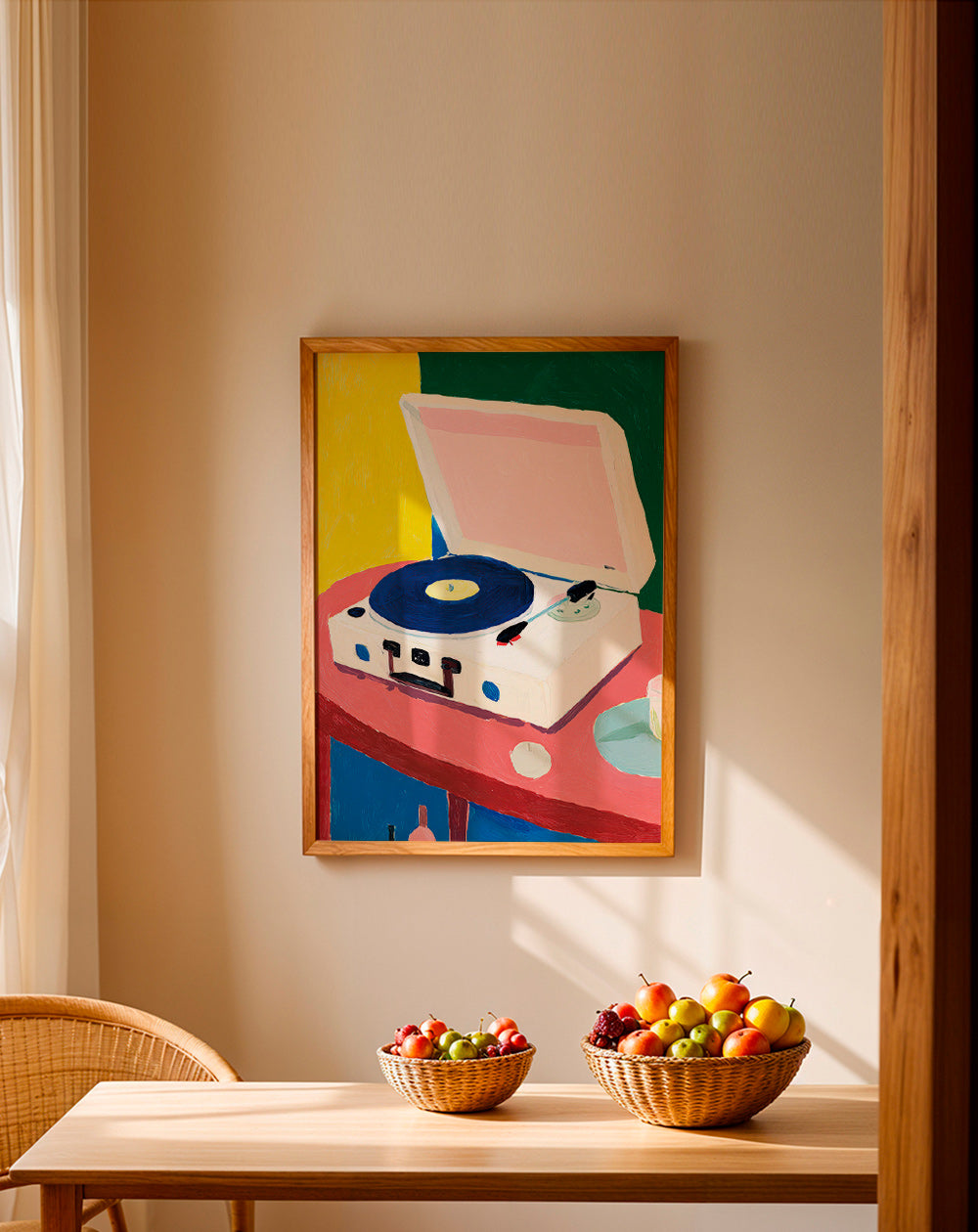 Illustration : tourne-disque rétro sur table