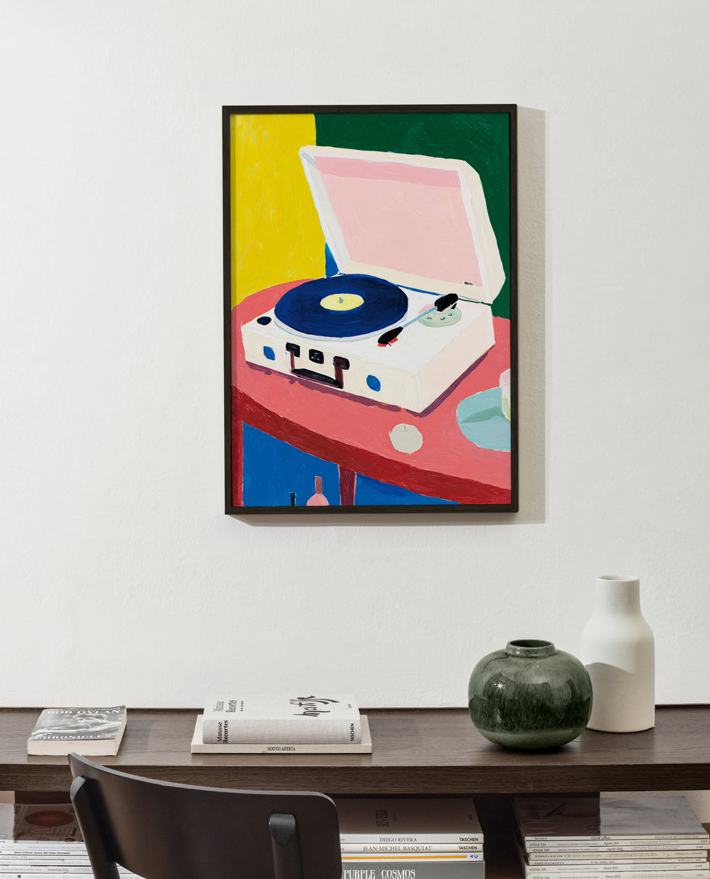 Illustration : tourne-disque rétro sur table