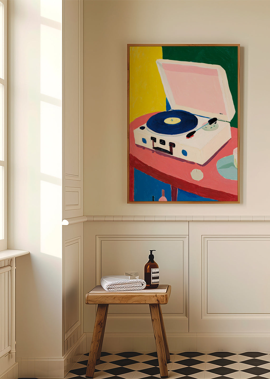 Illustration : tourne-disque rétro sur table