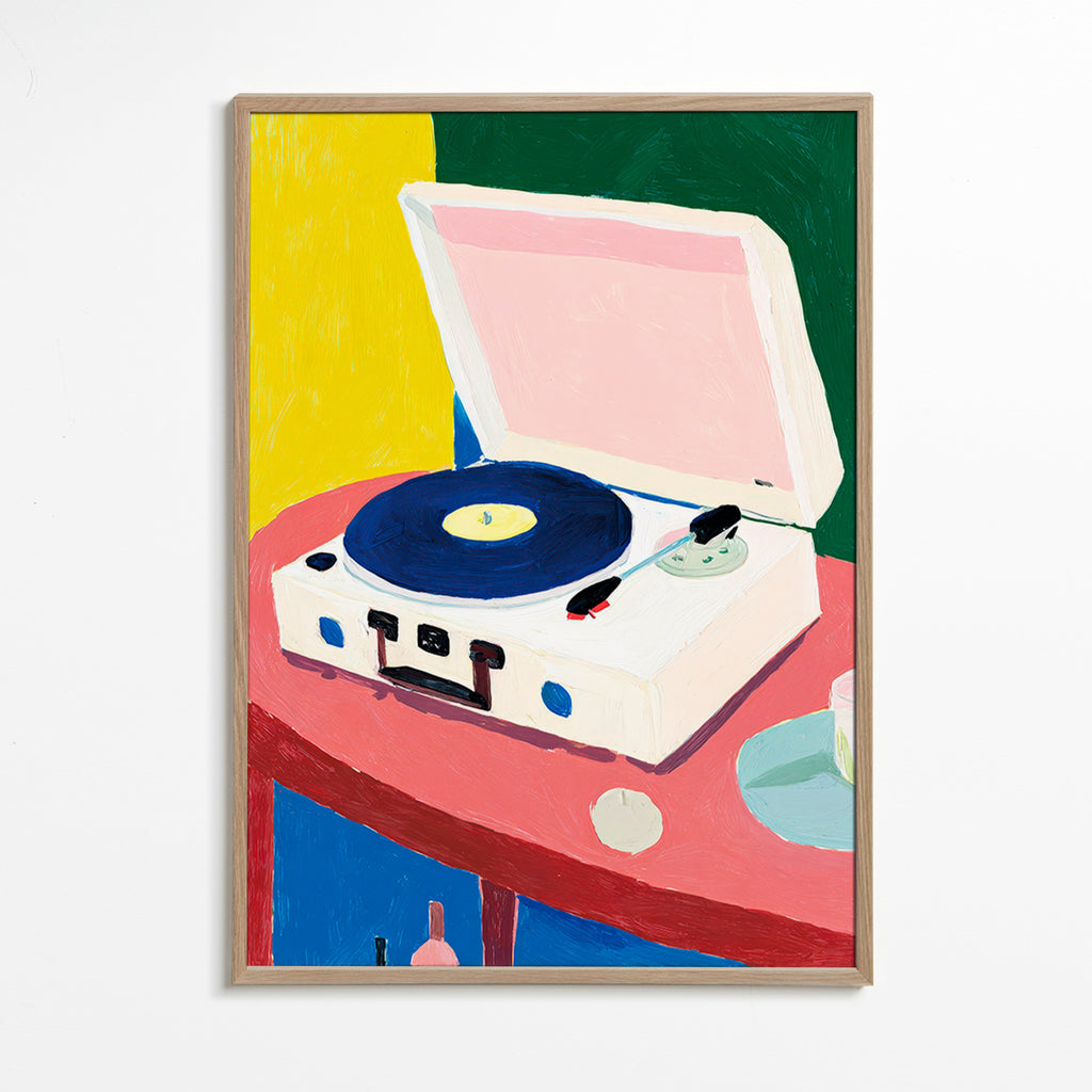 Illustration : tourne-disque rétro sur table