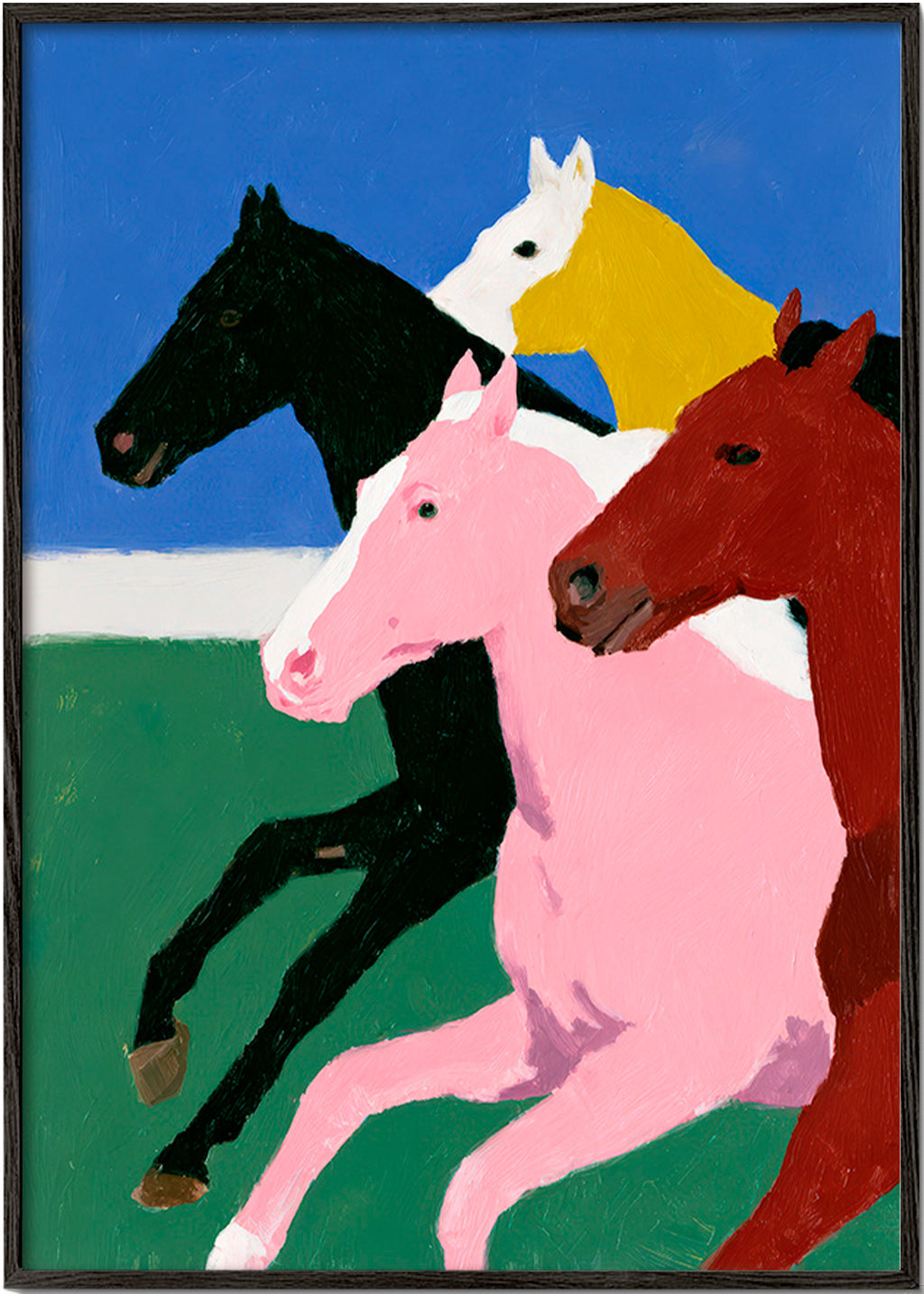 Œuvre quatre chevaux en course aux couleurs planas