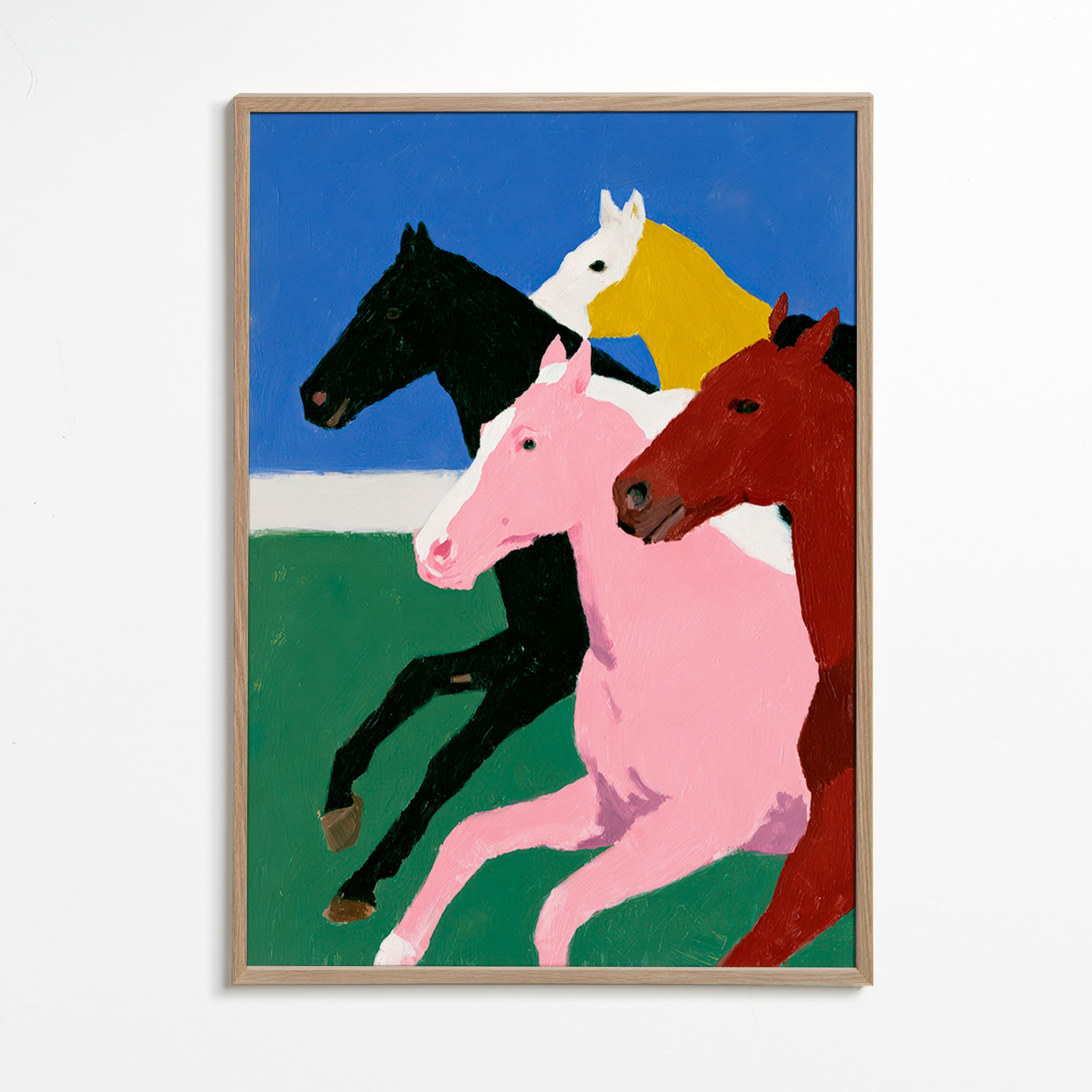 Œuvre quatre chevaux en course aux couleurs planas