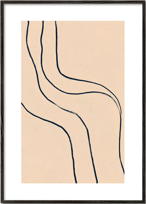 Tableau minimaliste à lignes fluides sur beige
