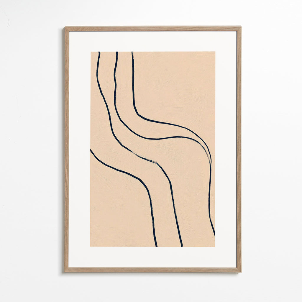 Tableau minimaliste à lignes fluides sur beige