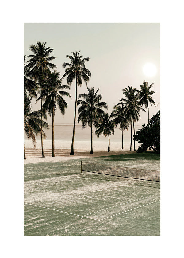 Art de paysage: palmiers près d'un court de tennis