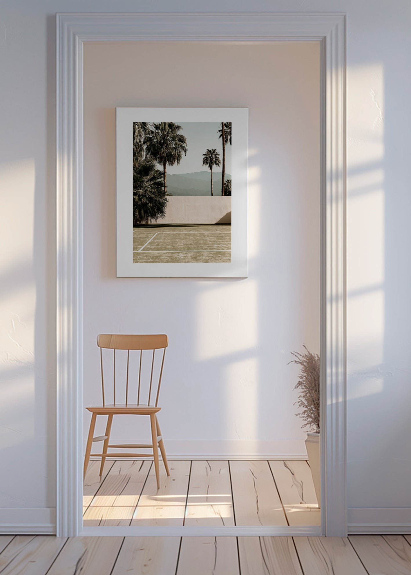 Art de paysage palmiers et mur minimal