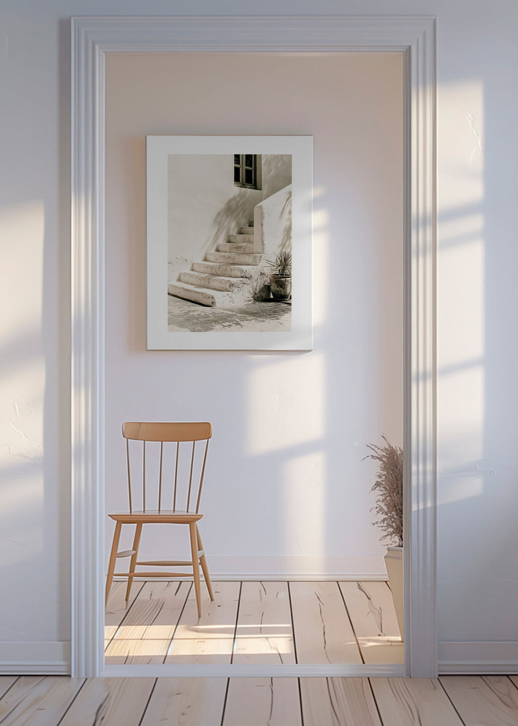Photograph de marches blanches avec plante