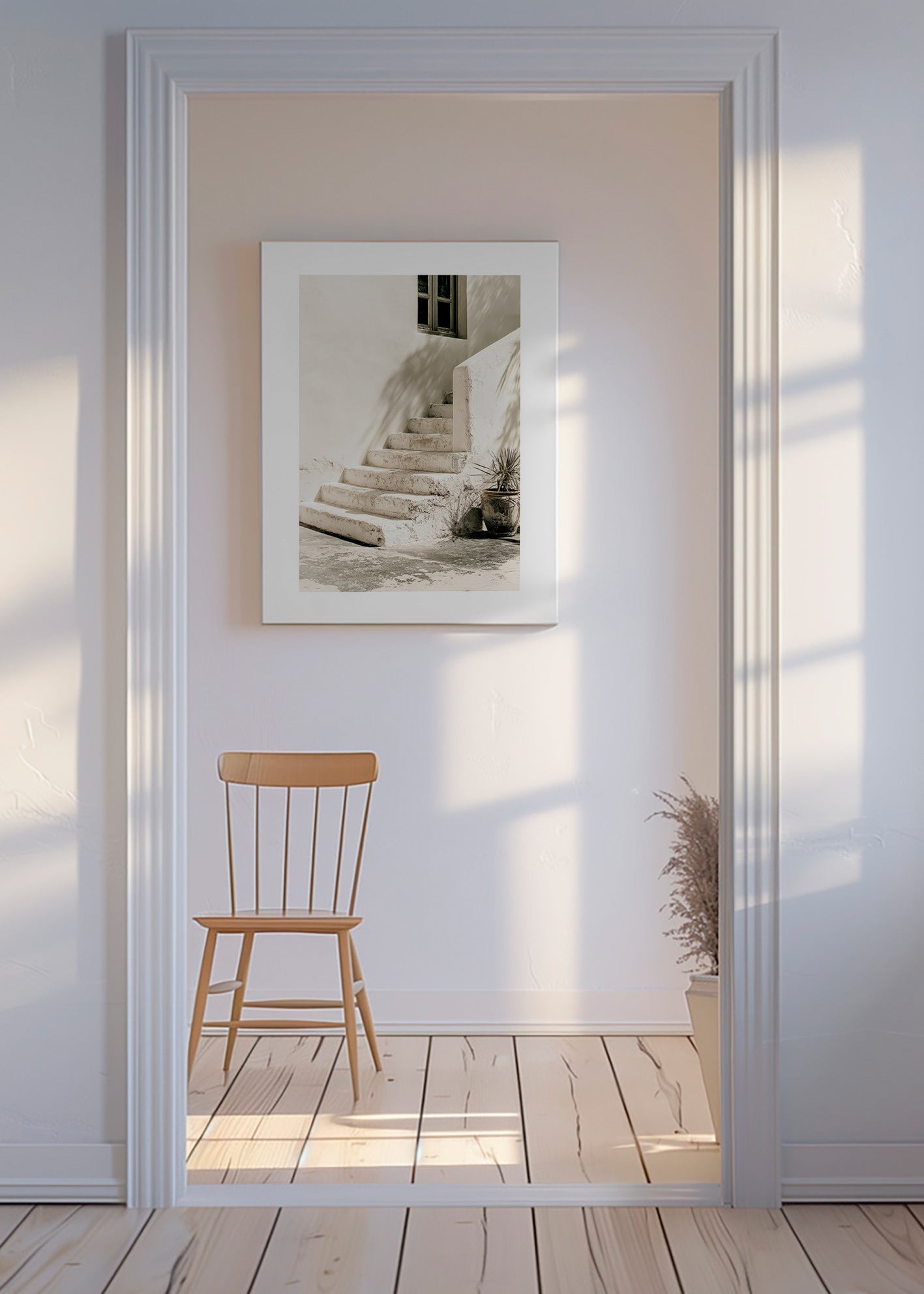 Photograph de marches blanches avec plante