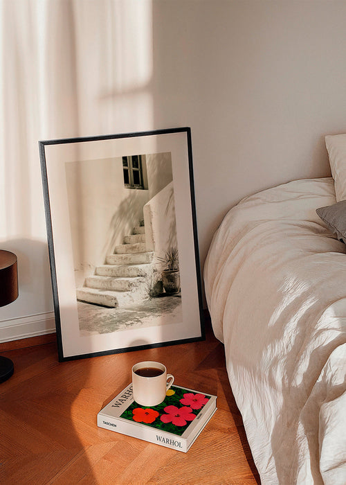 Photograph de marches blanches avec plante