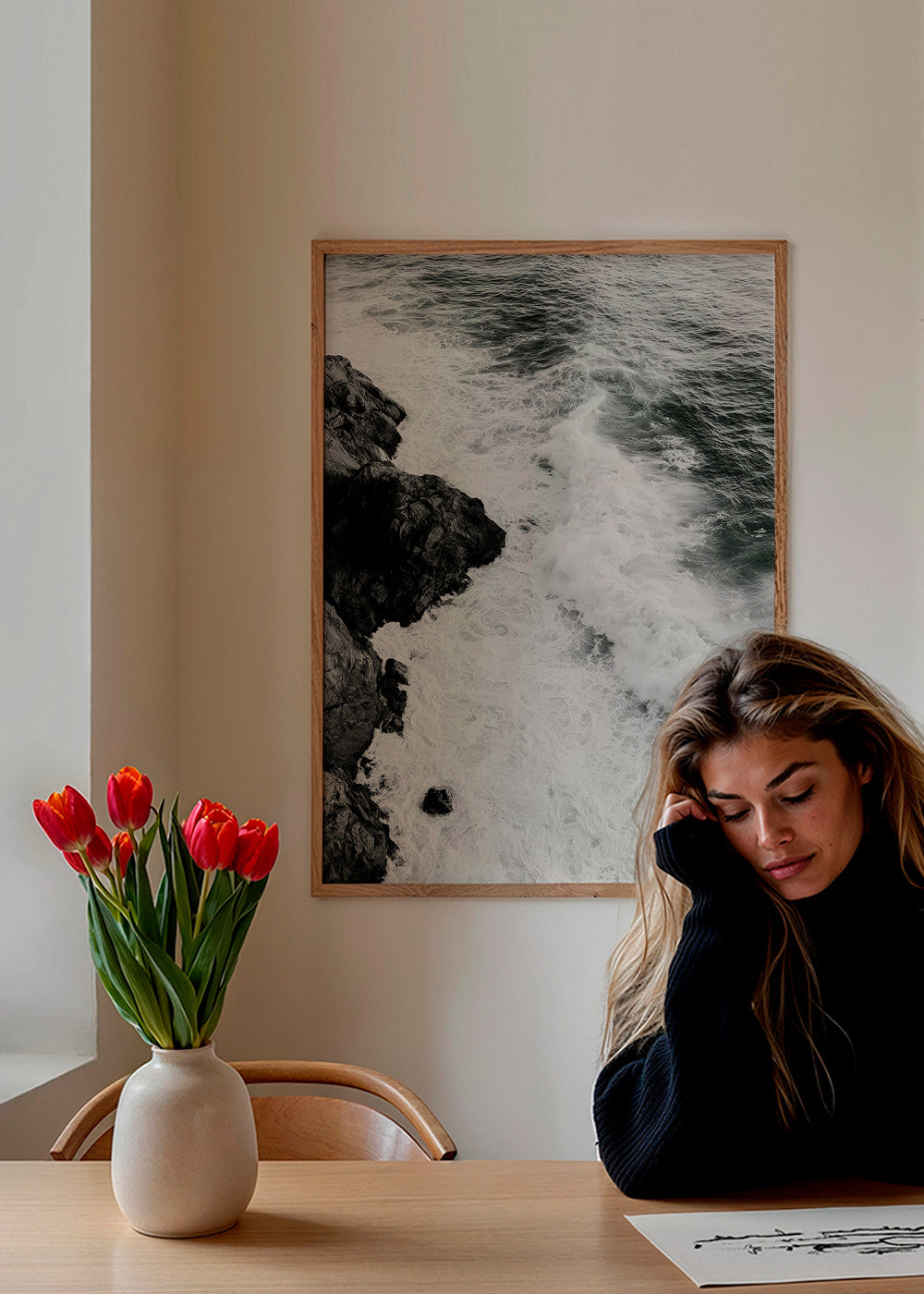 Art de paysage : rochers atlantiques en noir et blanc