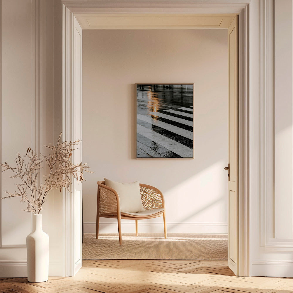 Photographie urbaine : passage piéton mouillé