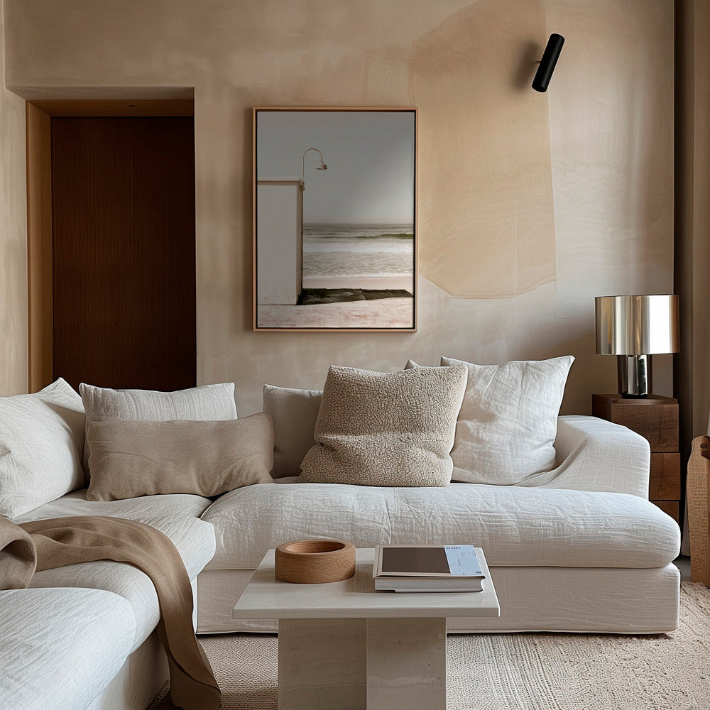 Tableau de paysage plage avec lampe murale