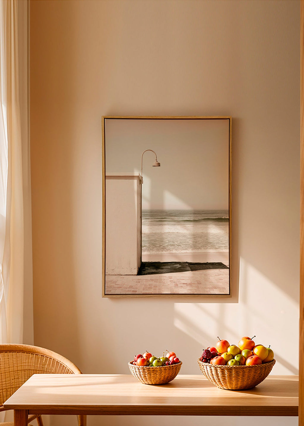 Tableau de paysage plage avec lampe murale