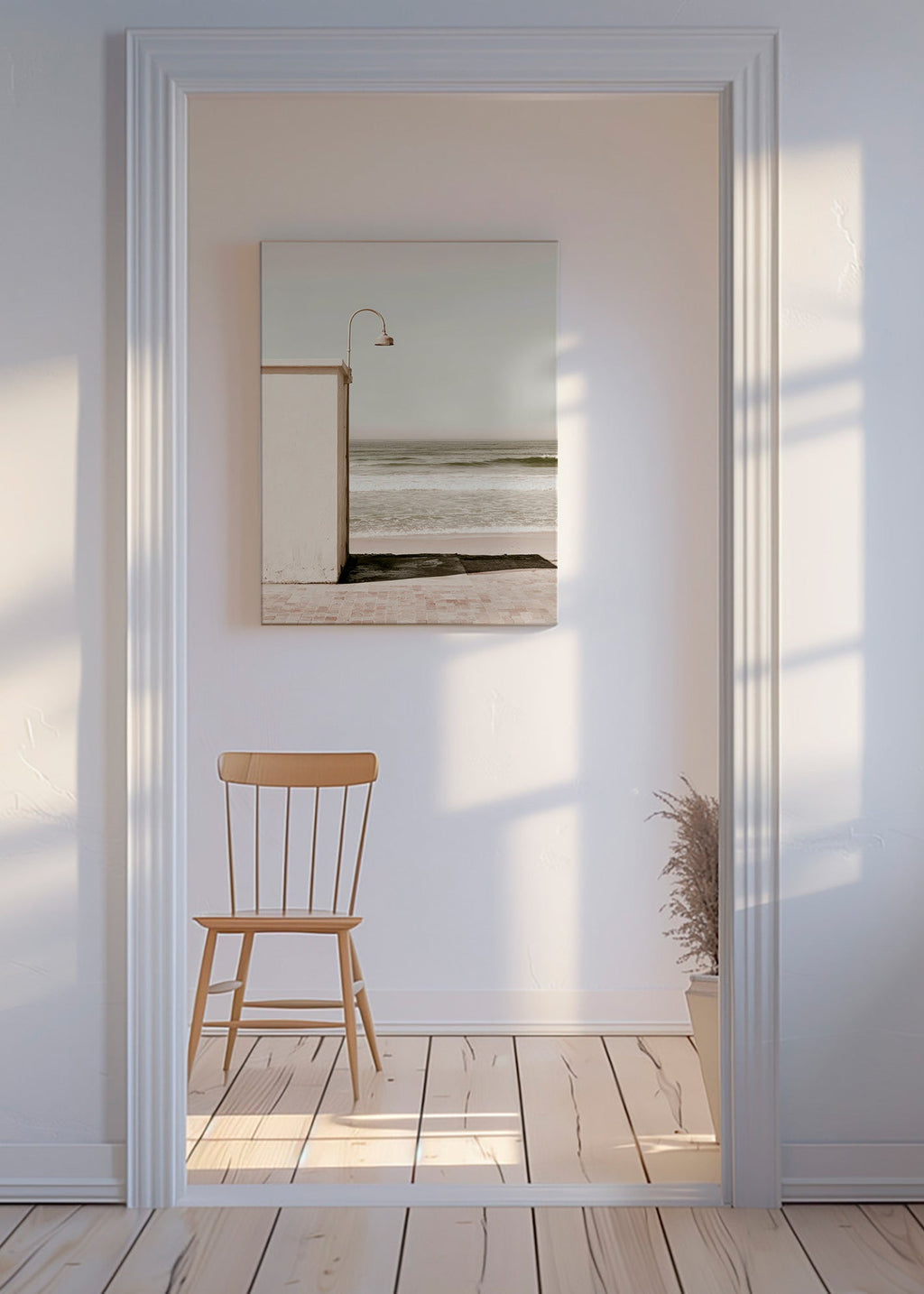 Tableau de paysage plage avec lampe murale