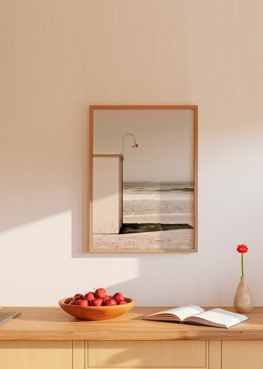 Tableau de paysage plage avec lampe murale