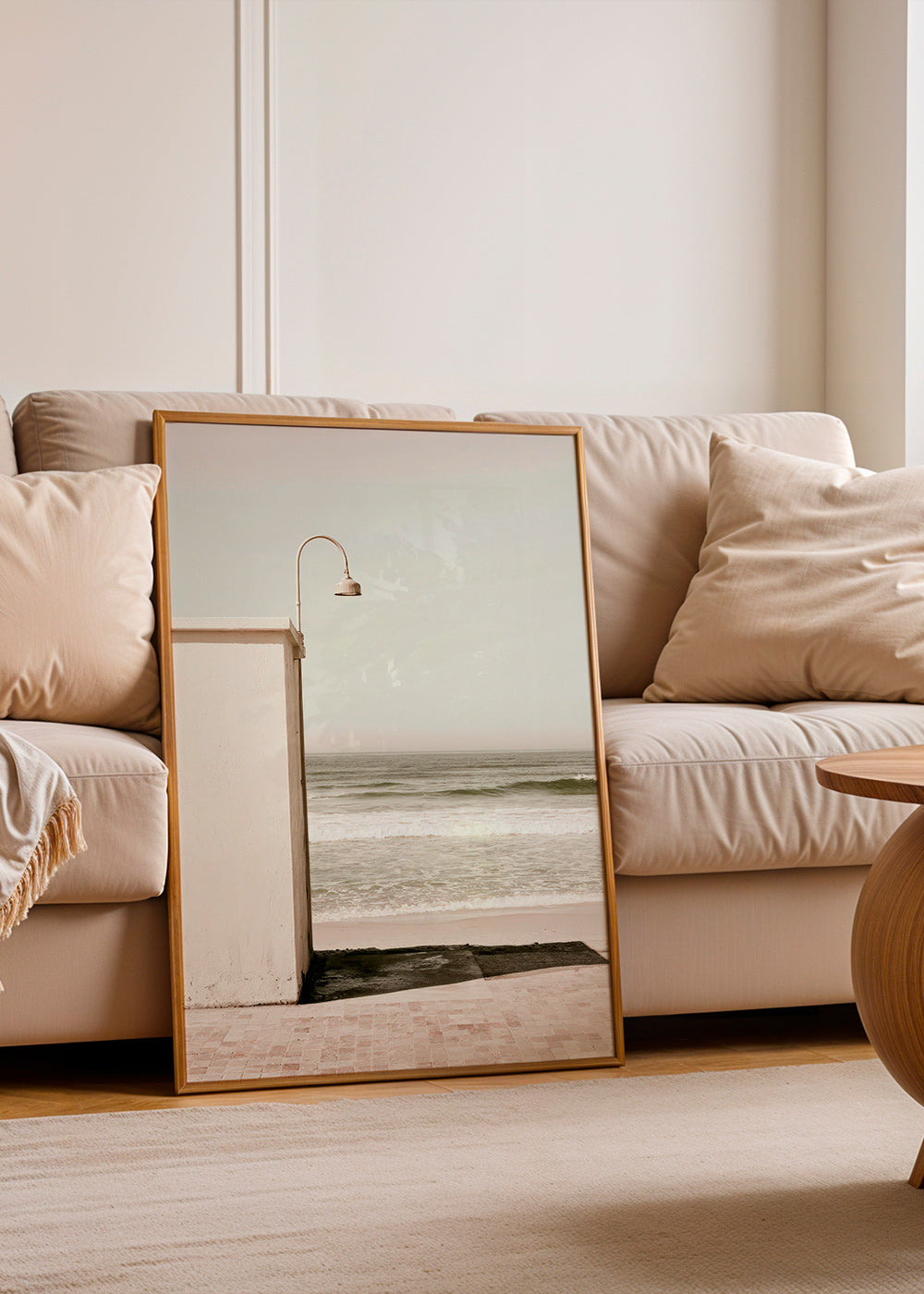 Tableau de paysage plage avec lampe murale