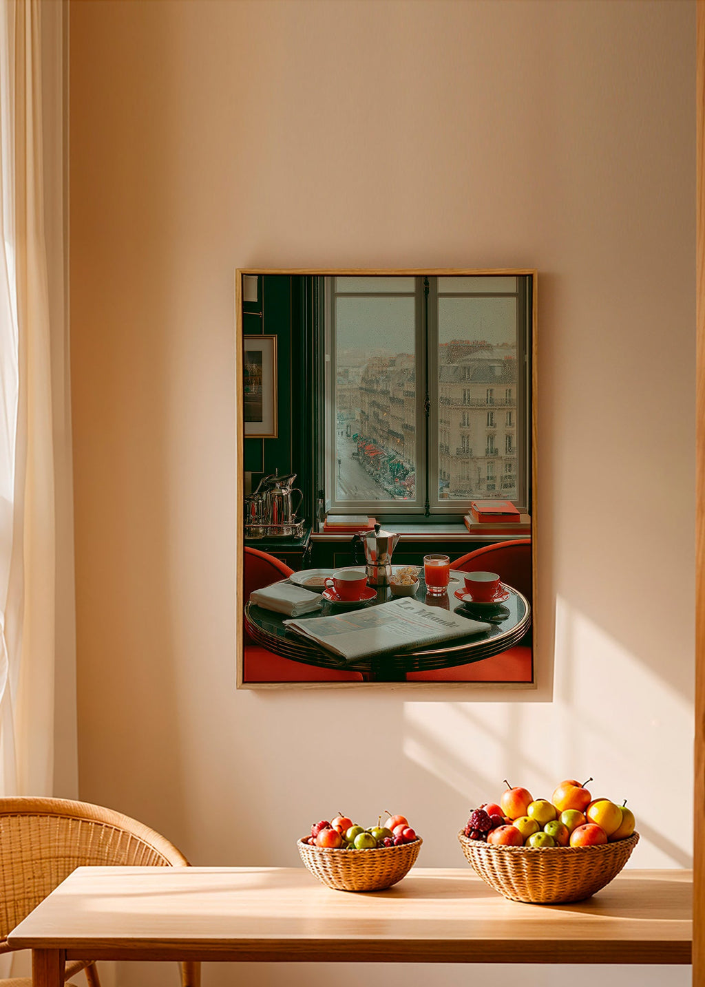 Art de cuisine con fenêtre parisienne et café