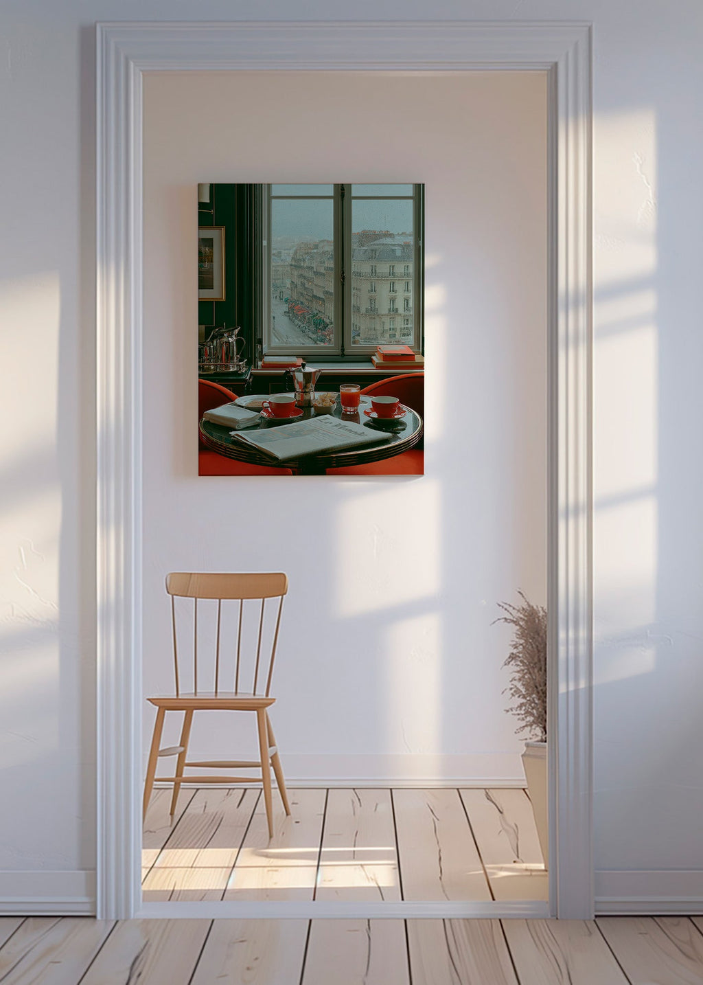 Art de cuisine con fenêtre parisienne et café