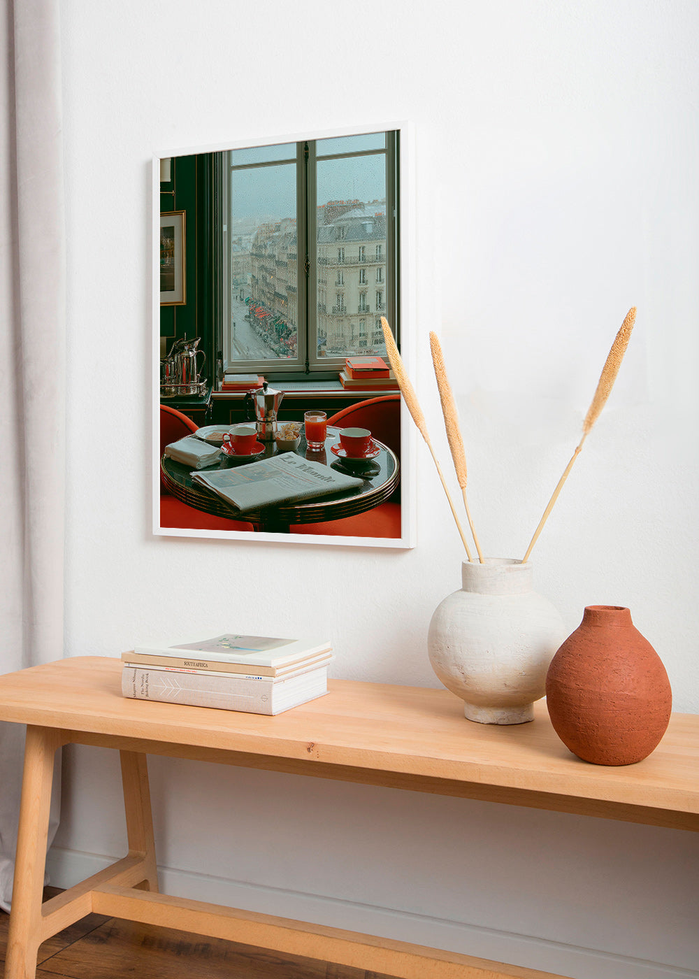 Art de cuisine con fenêtre parisienne et café