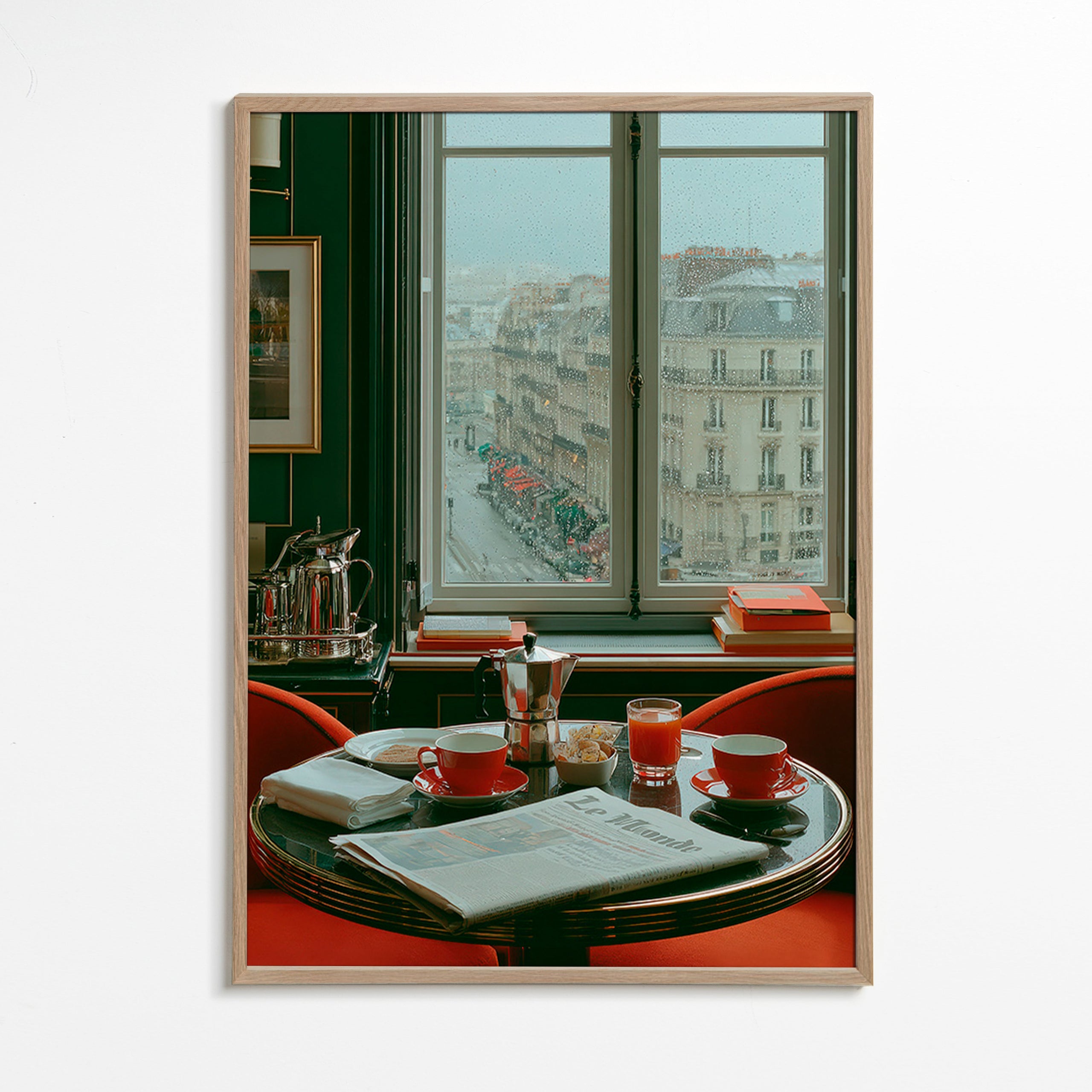 Art de cuisine con fenêtre parisienne et café