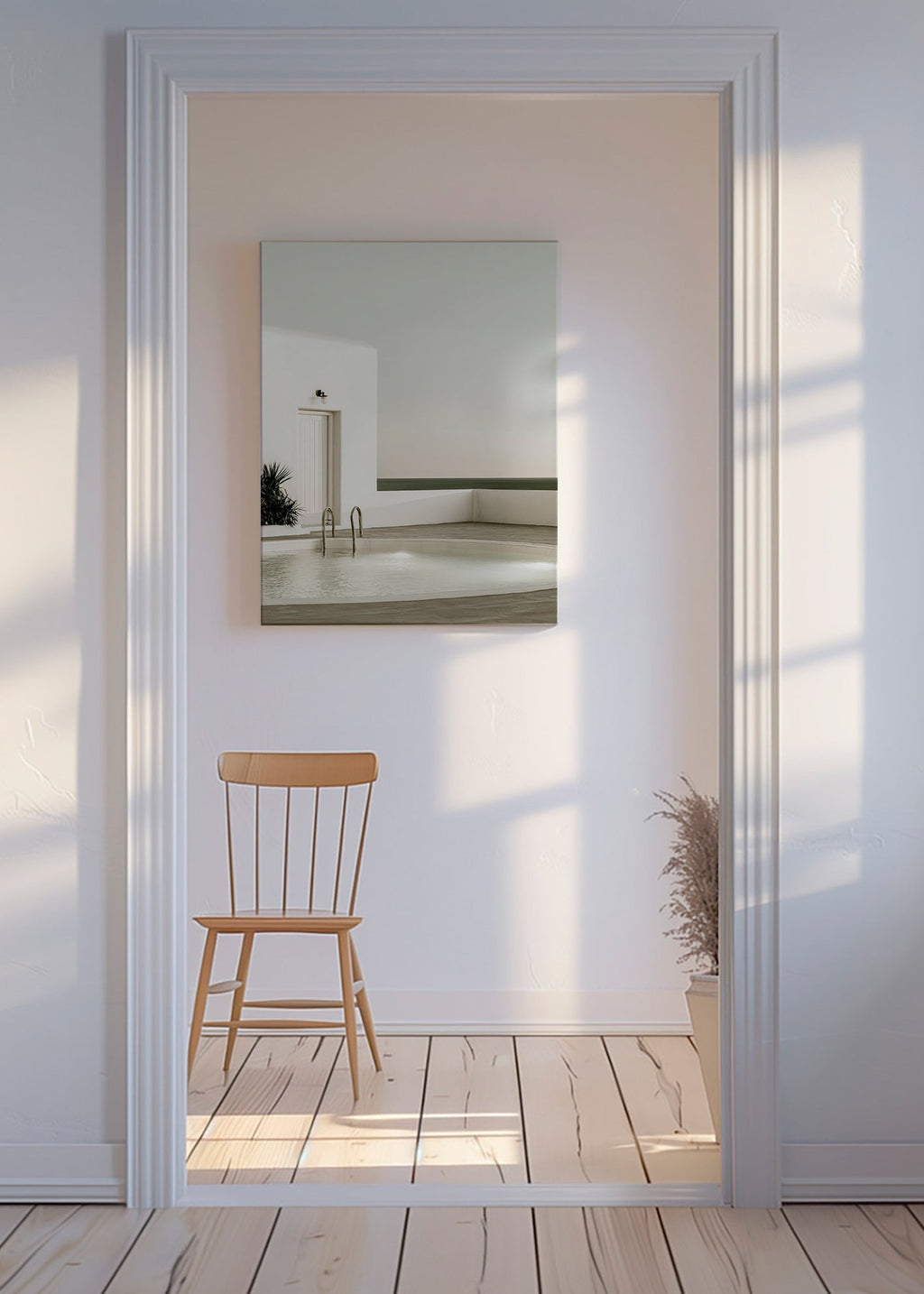 Photographie de piscine minimaliste et architecture blanche