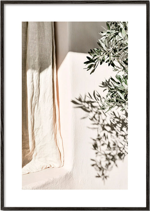 Impression botanique lin et branche d'olivier