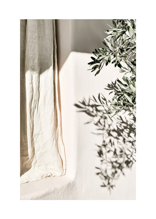 Impression botanique lin et branche d'olivier