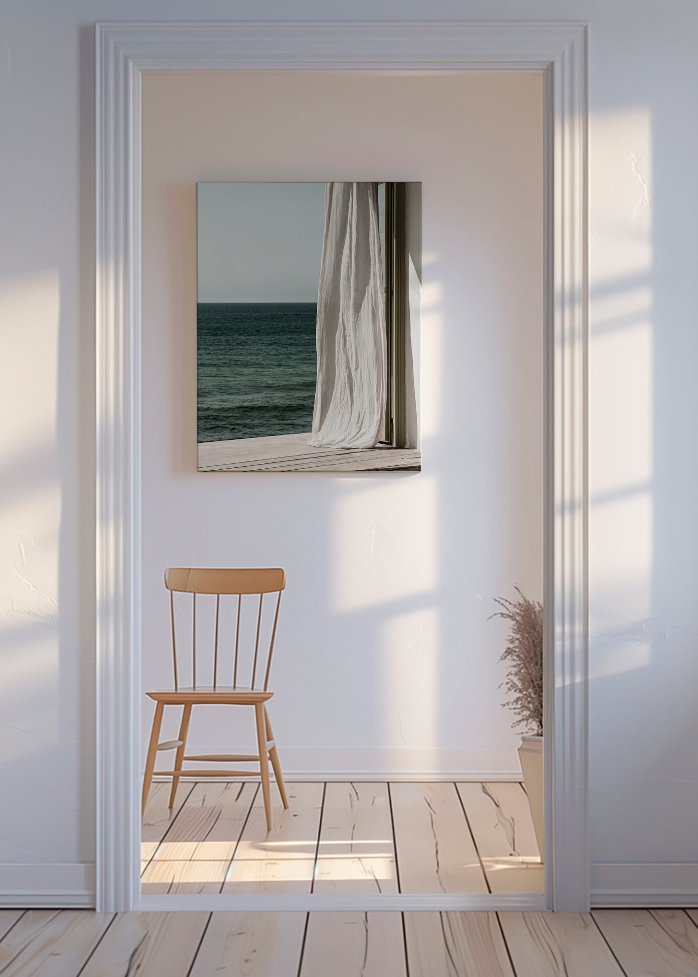 Tableau de paysage avec rideau au bord de la mer